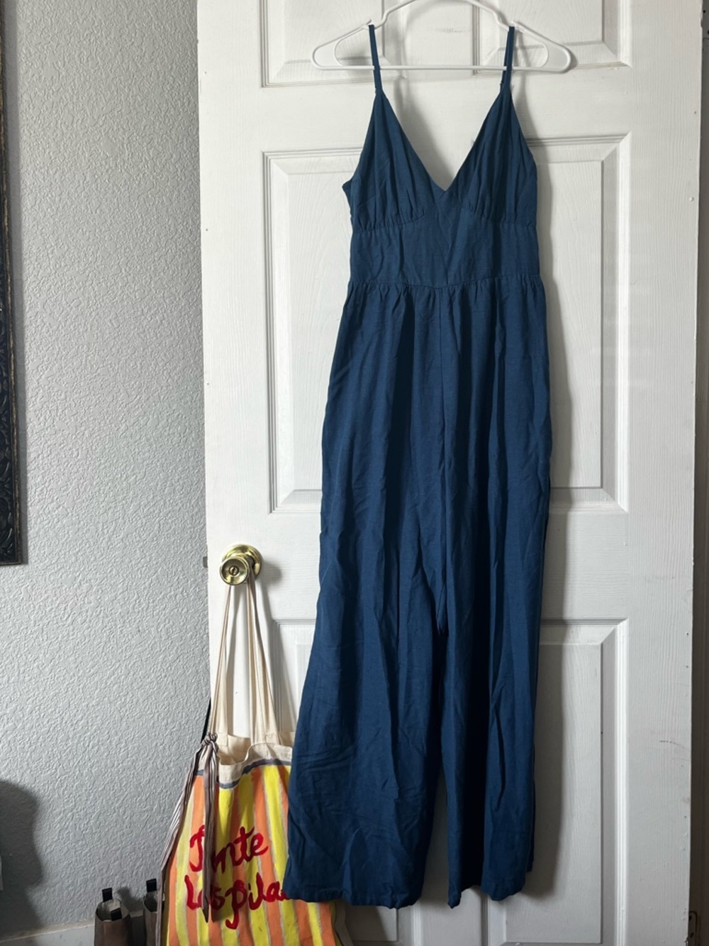 Japna Blue V-Neck jumpsuit with Spaghetti Straps ties in back